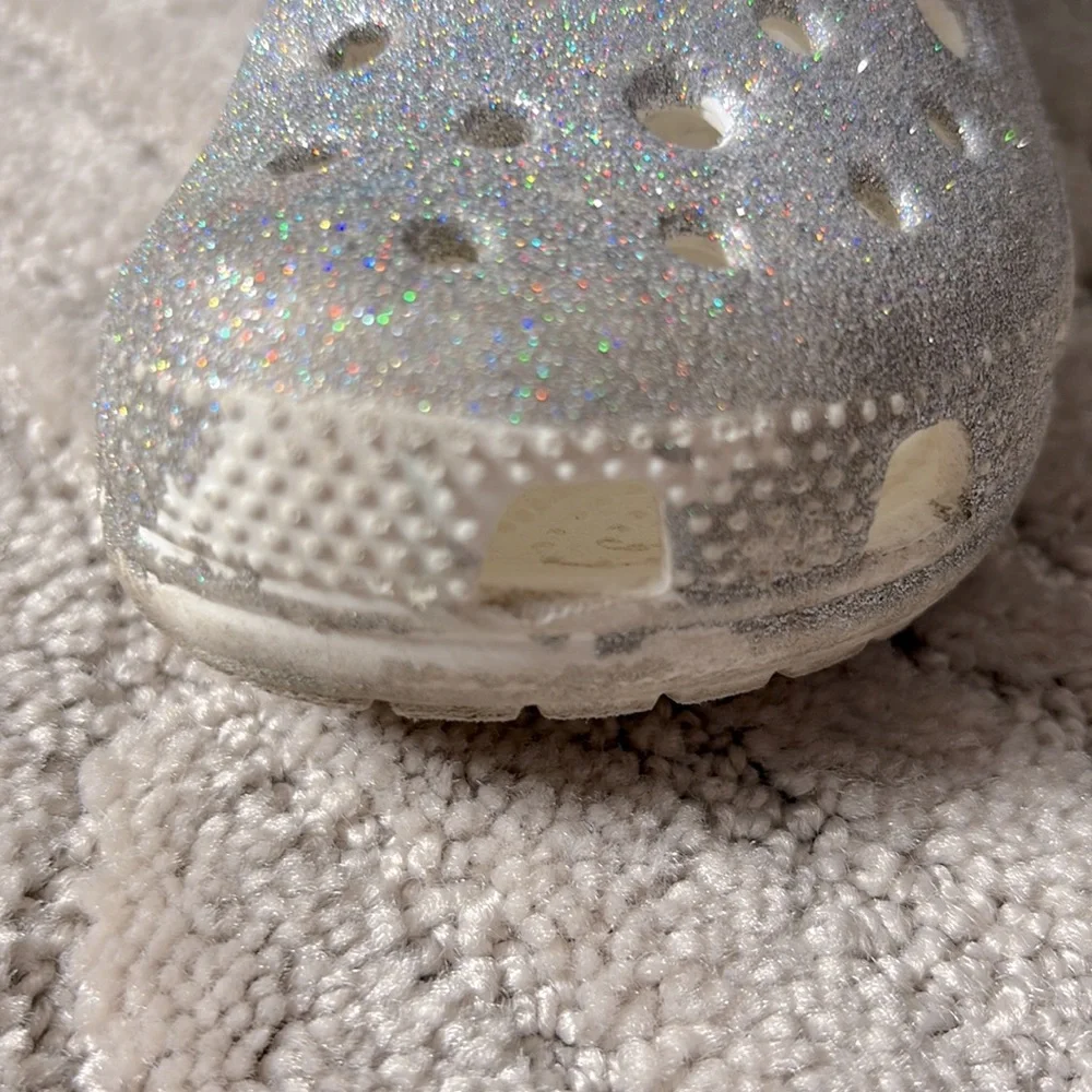 Kids Crocs Classic Silver Glitter Clogs